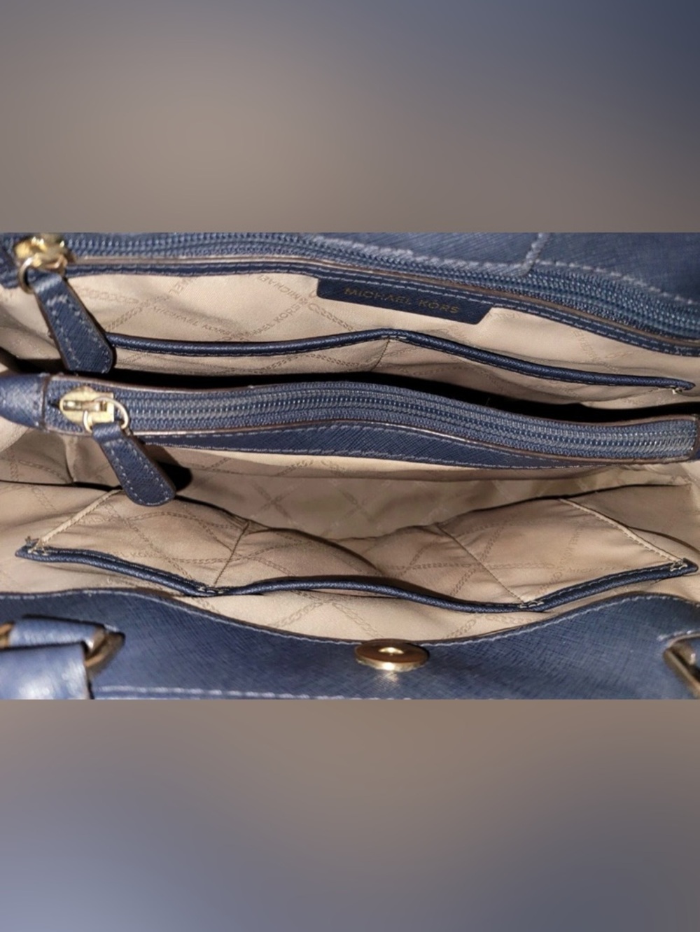 Michael Kors Navy Saffiano Satchel Crossbody Bag with Gold Hardware - Picture 16 of 16